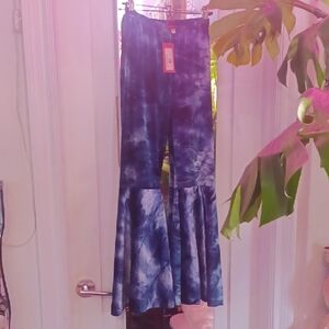SHARIF DESIGNS Blue VELVET Tie-Dye Bellbottom Pants sz.M